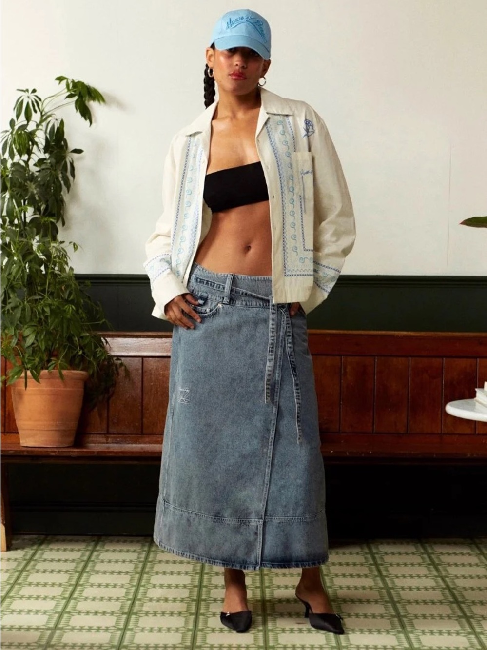 HOUSE OF SUNNY Wraparound Denim Skirt
